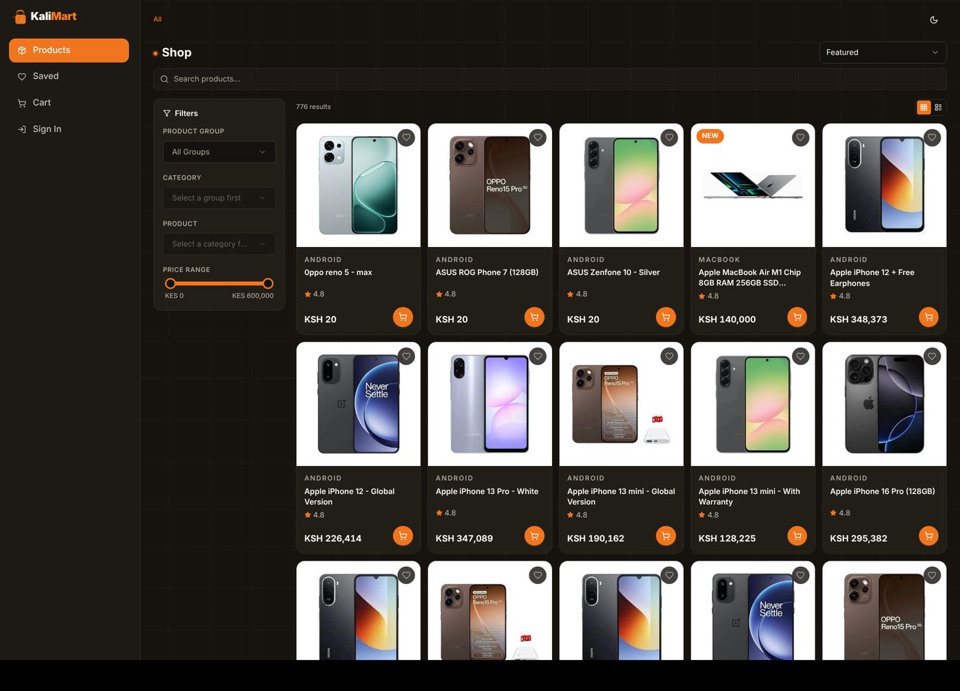 KaliMart interface